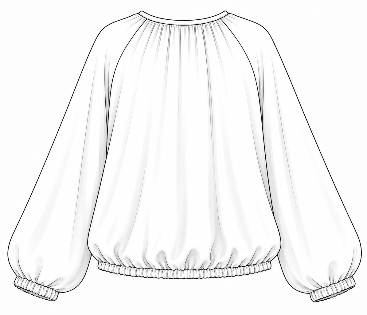 Women's blouse sewing pattern B115 — back view with skirt