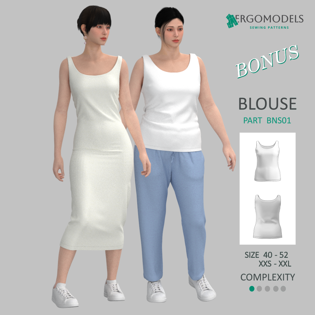 Digital sewing pattern in DXF and PDF format