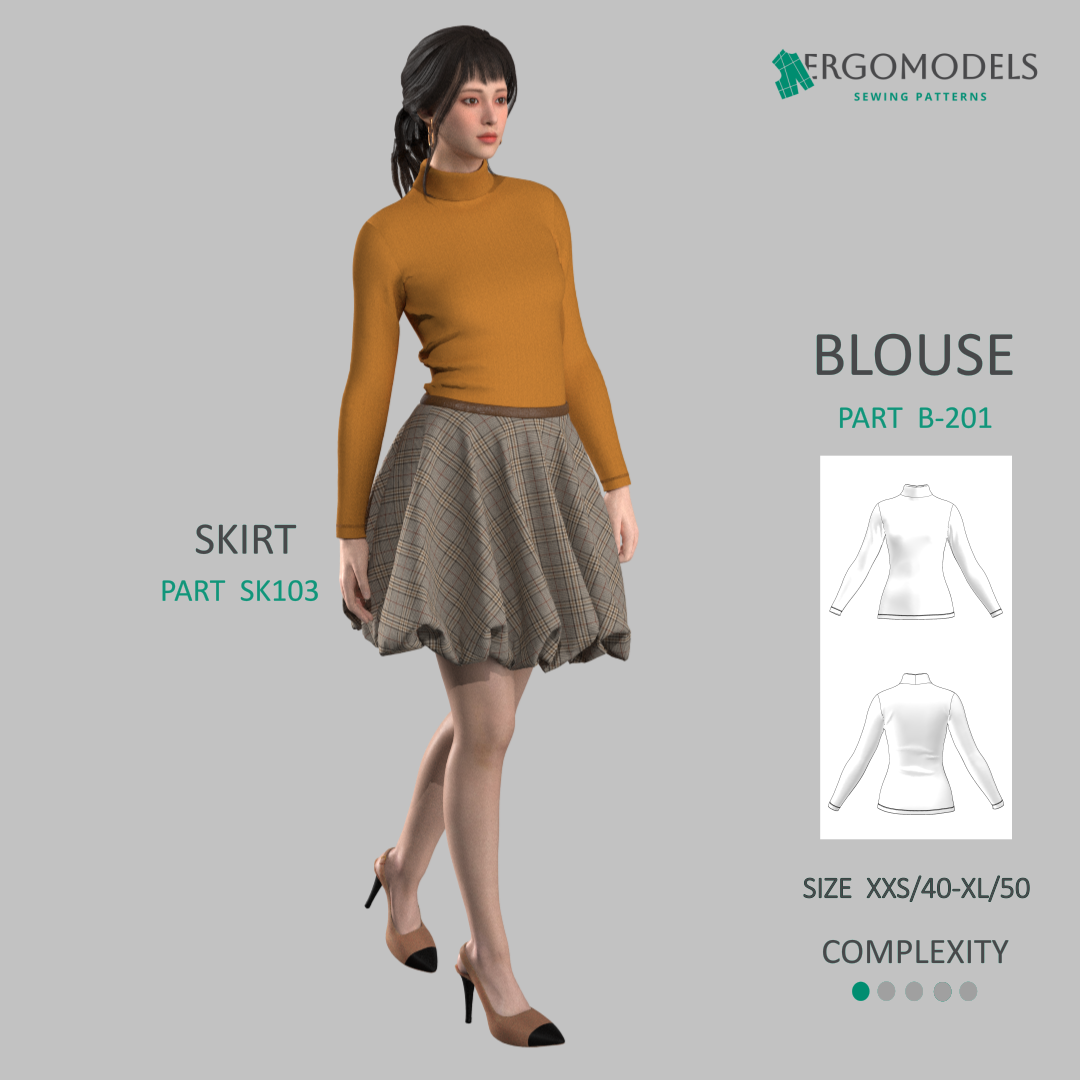 Digital sewing pattern in DXF and PDF formats for download