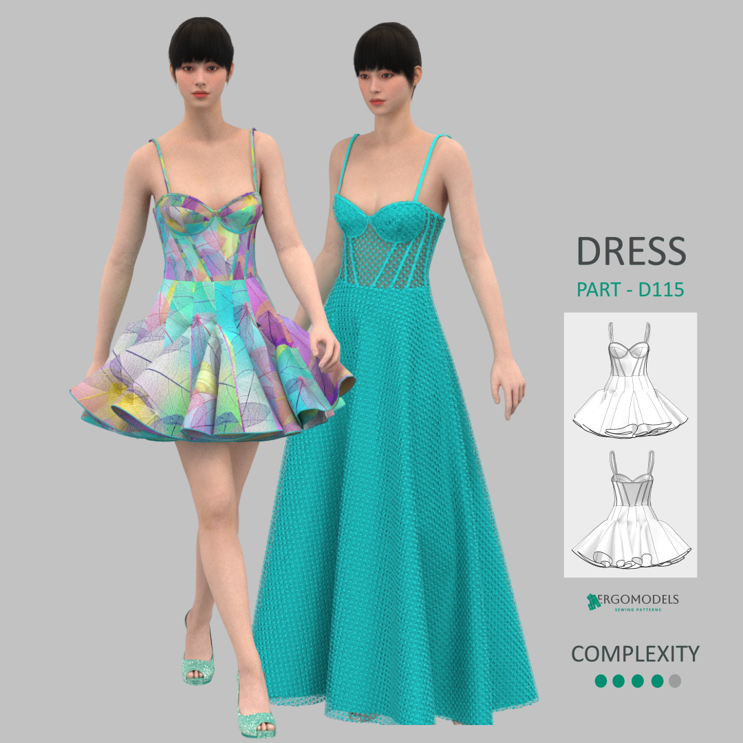 Digital sewing pattern in DXF and PDF formats for download