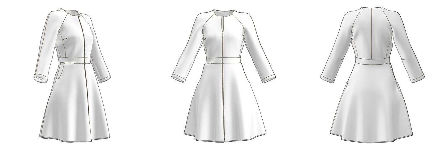 PDF&DXF sewing pattern D101 — dress silhouette detail Ergomodels