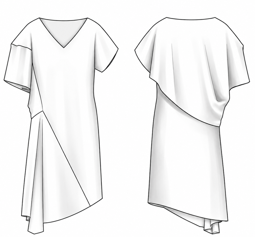 Women's dress AGD301 — pattern piece layout one piece design Ergomodels