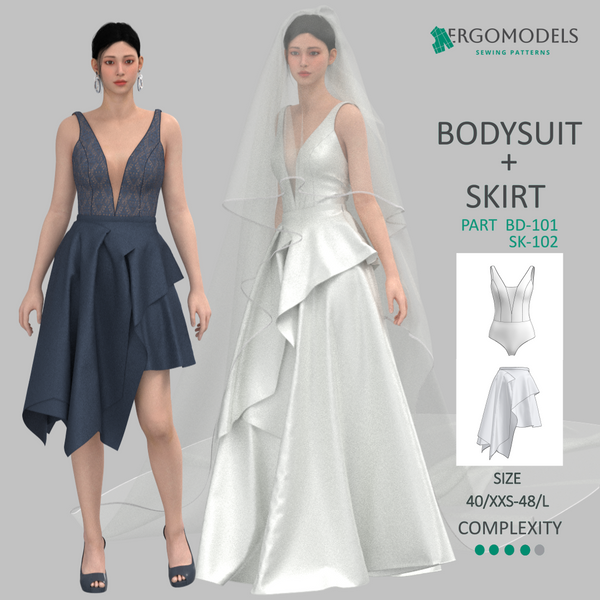 Printable PDF and DXF sewing pattern for garment making