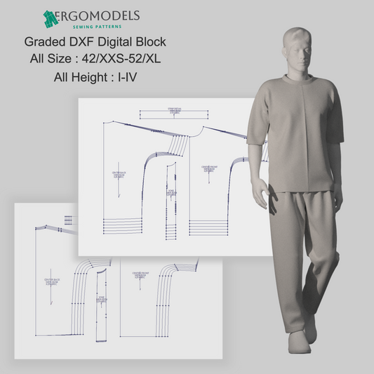 Printable digital sewing patterns for men , garment previews – DXF and PDF formats by ERGOMODELS.