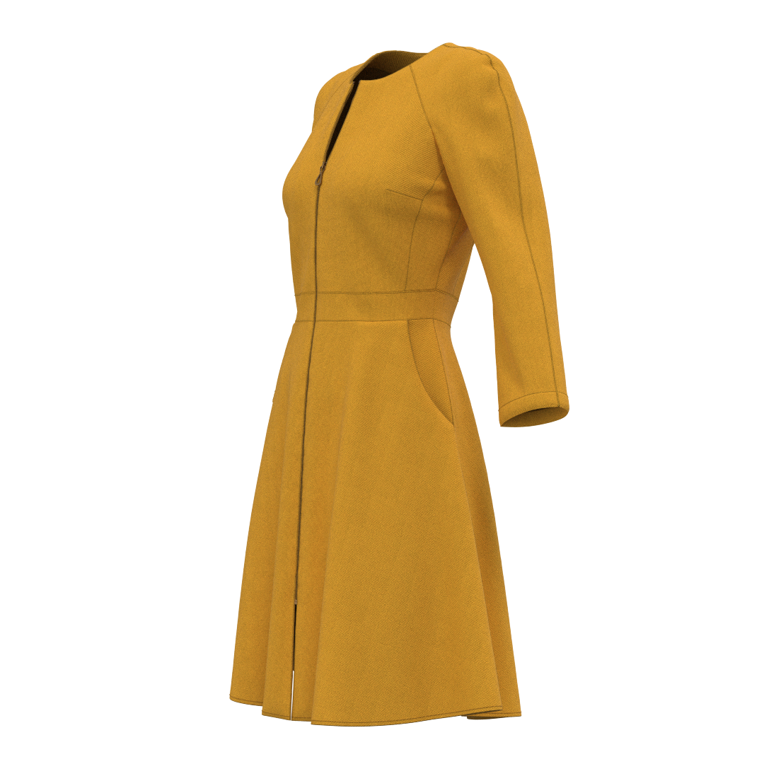 Sewing pattern D101 women's dress — back view instant download
