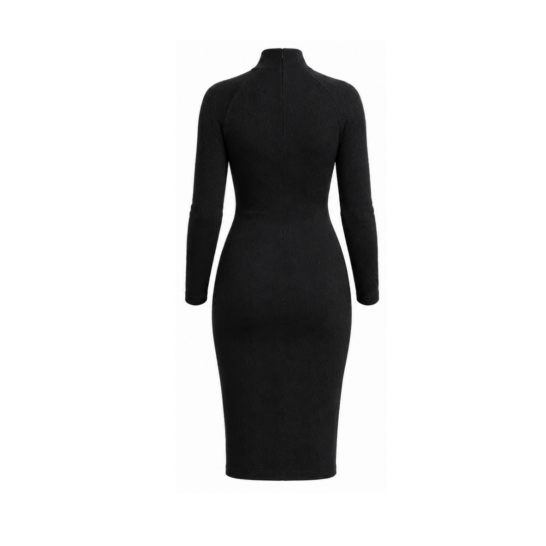 Women's dress DV202 — 3D back view, invisible zip at centre back, long raglan sleeve