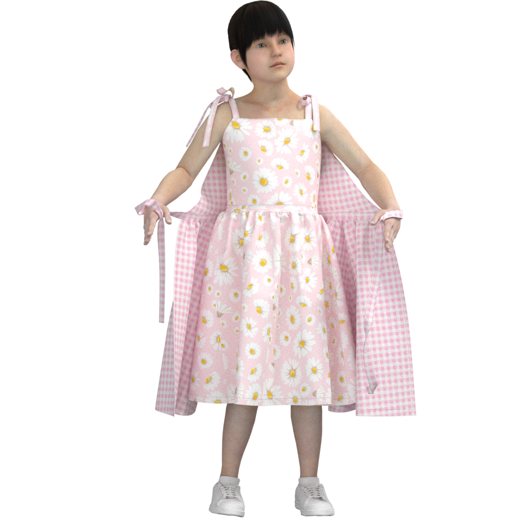 Girls dress sewing pattern KD02 — front view printable PDF
