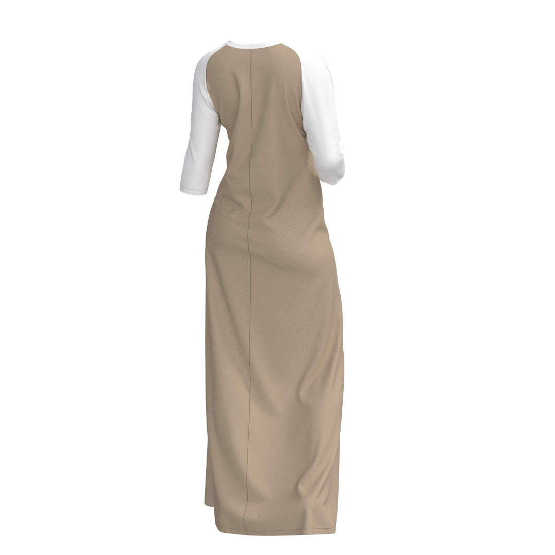 Women's knit dress DV109 — 3D back view, raglan sleeve construction
