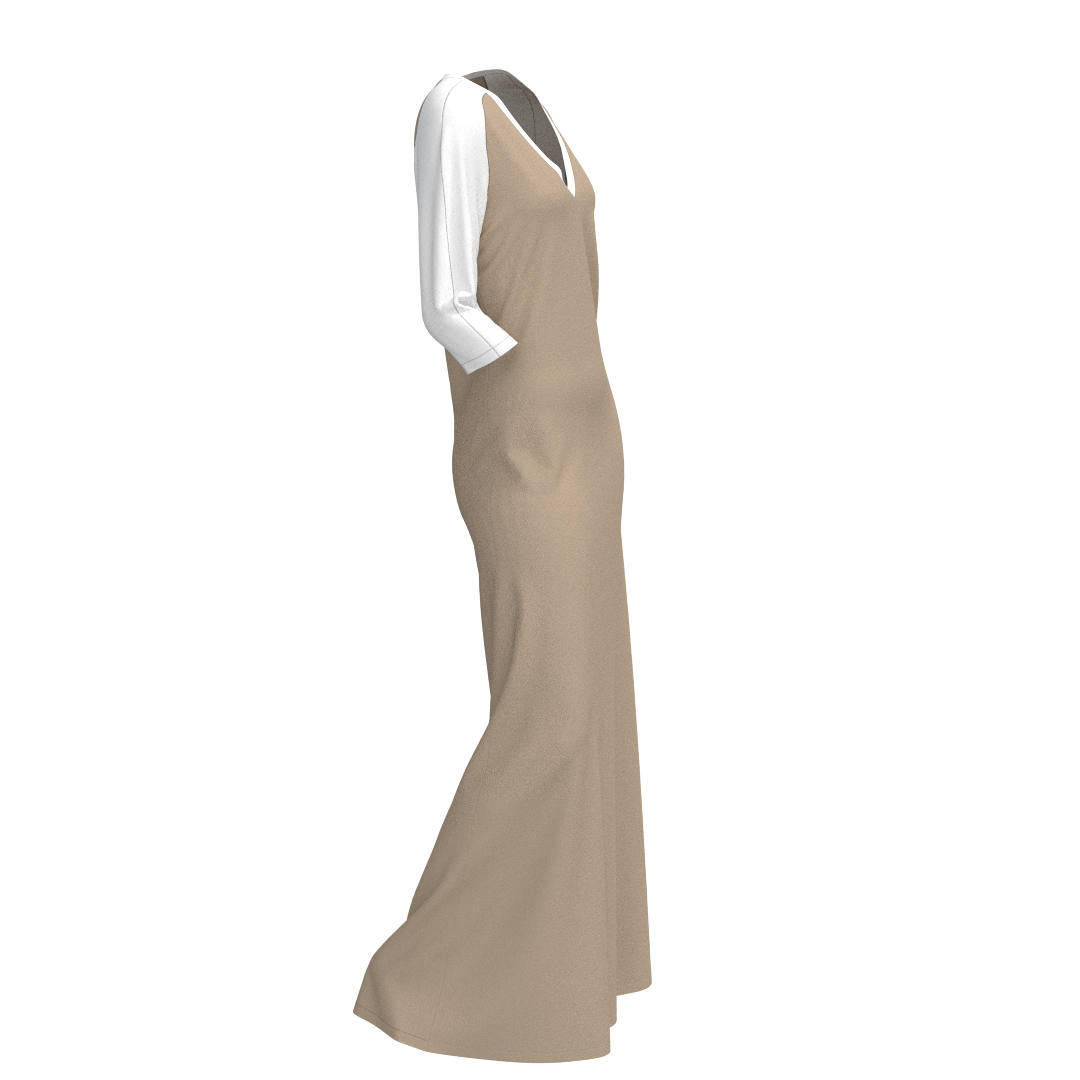 Women's knit dress DV109 — 3D side view, relaxed maxi silhouette
