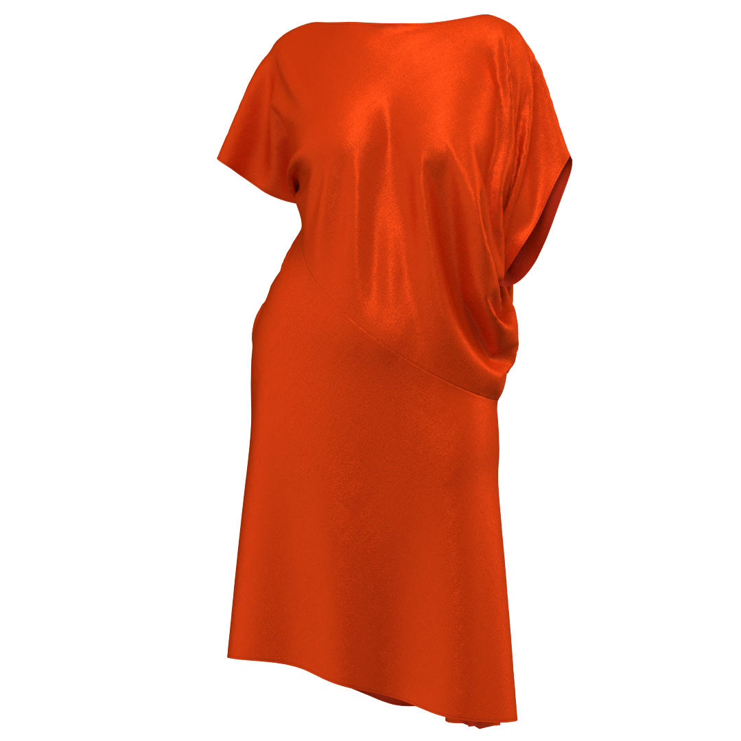 Asymmetric women's dress AGD301 — front view silk fabric sizes 42–54

