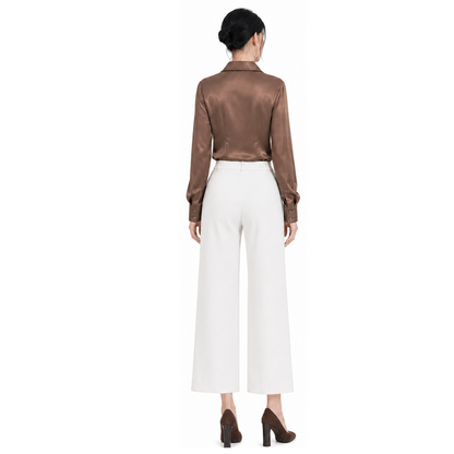 Women's blouse B114 — technical flat sketch front and back view, sewing pattern pieces, sizes XXS/40–XXL/52
