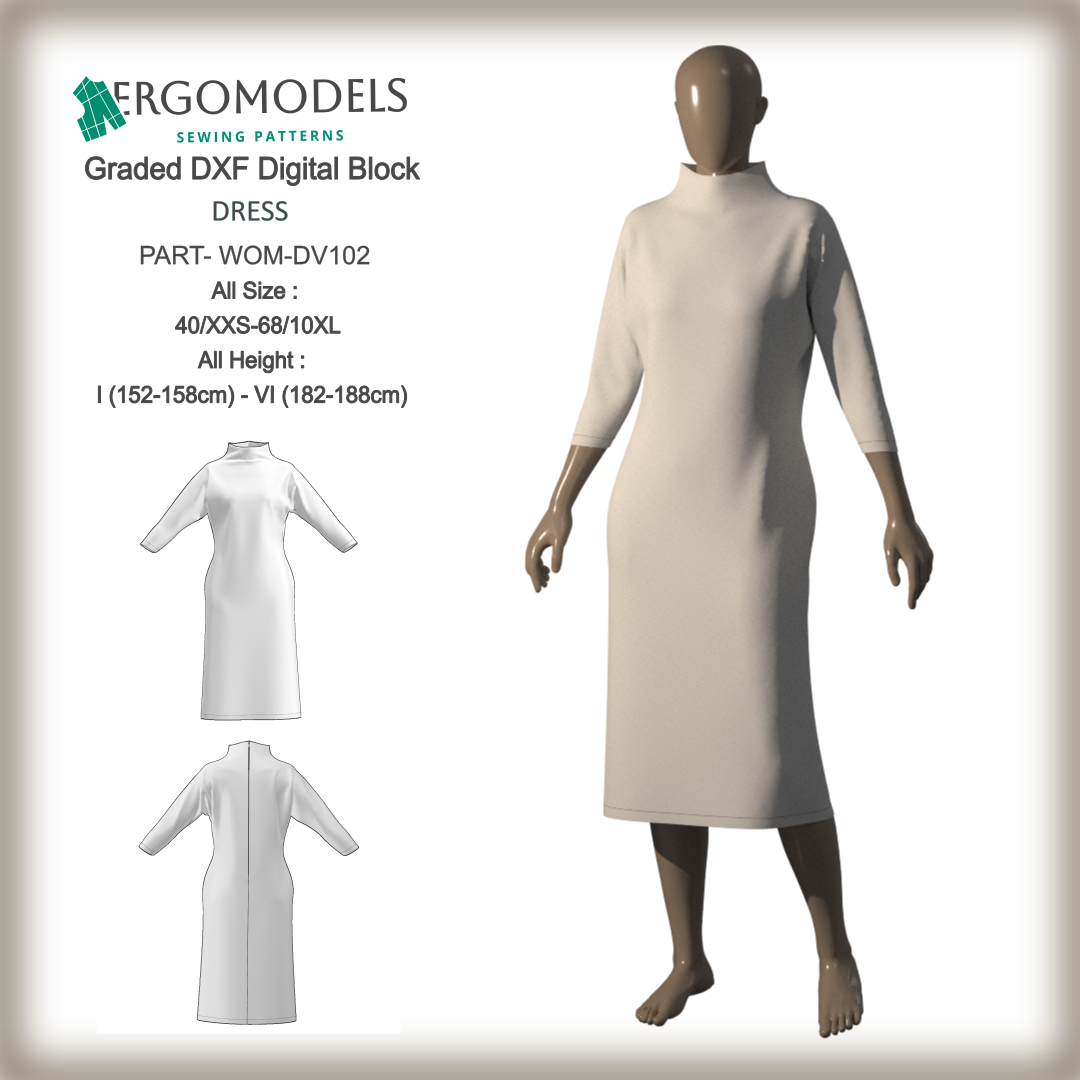 DXF Sewing Pattern: Women Dress - DV102  All Sizes (instant download)