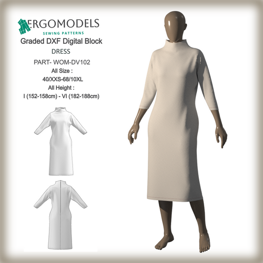 DXF Sewing Pattern: Women Dress - DV102  All Sizes (instant download)