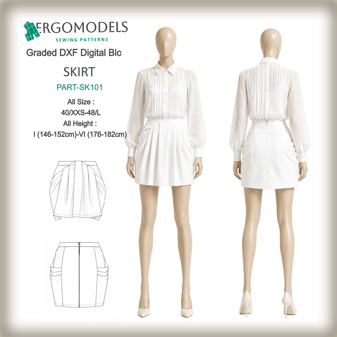 Women's mini skirt DXF sewing pattern SK101 — CAD ready instant download | Ergomodels
