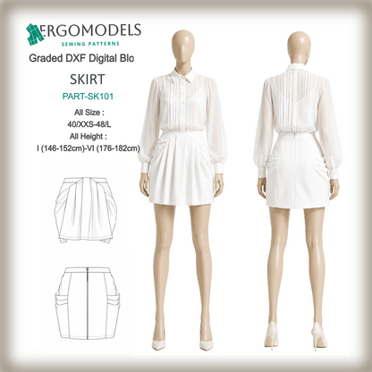 Women's mini skirt DXF sewing pattern SK101 — CAD ready instant download | Ergomodels
