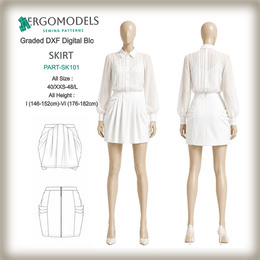 Women's mini skirt DXF sewing pattern SK101 — CAD ready instant download | Ergomodels
