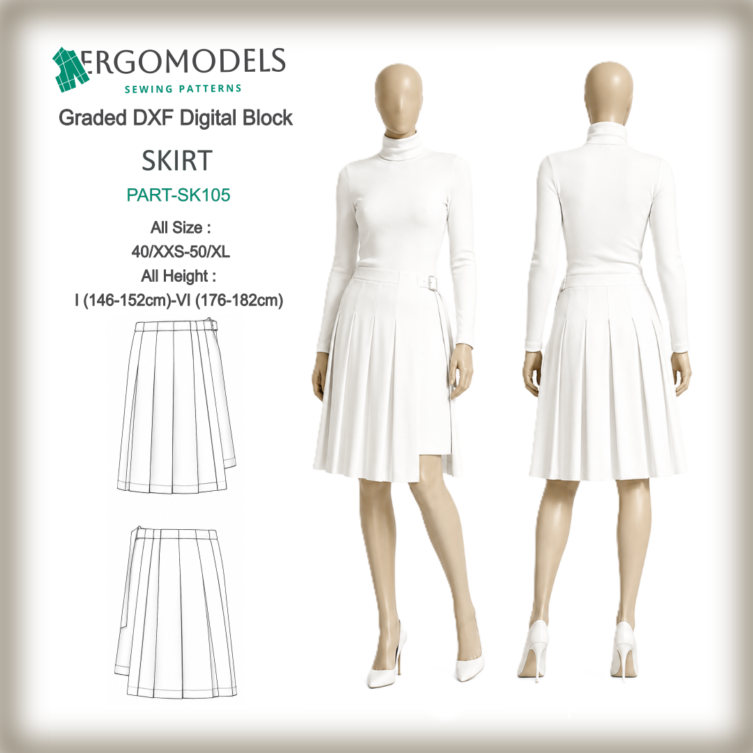 Women's asymmetric wrap skirt DXF sewing pattern SK105 — CAD ready instant download | Ergomodels