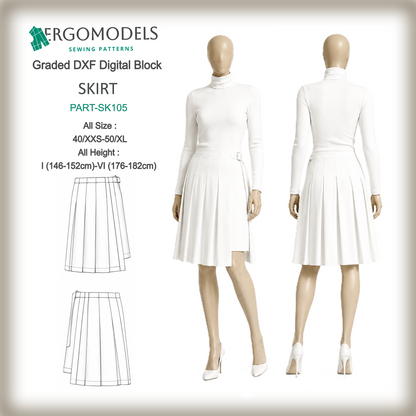 Women's asymmetric wrap skirt DXF sewing pattern SK105 — CAD ready instant download | Ergomodels