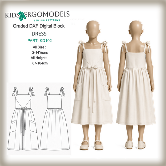 DXF Sewing Pattern: Kids Girl Dress - KD02 All Sizes (instant download)