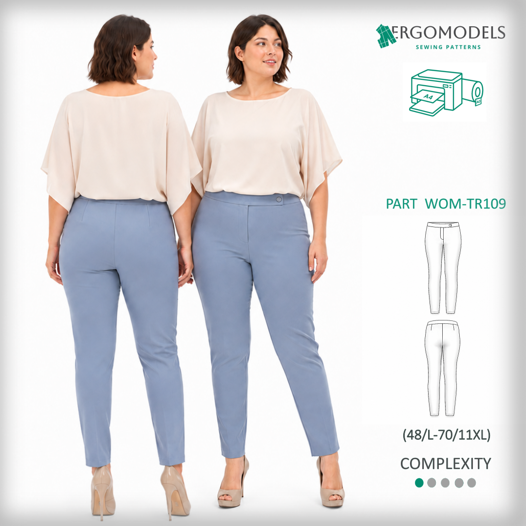 Size label for plus size women's trousers sewing pattern TR109 by Ergomodels
