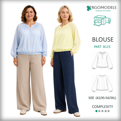 Women's blouse raglan sleeve sewing pattern B115 — PDF instant download | Ergomodels
