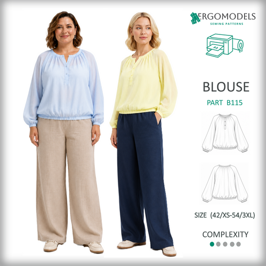 Women's blouse raglan sleeve sewing pattern B115 — PDF instant download | Ergomodels
