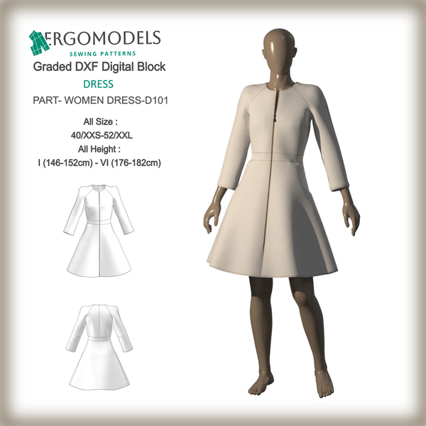 Digital sewing pattern in DXF and PDF formats for download