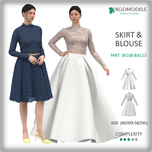 PDF Sewing Pattern: Women Skirt SK108  & Blouse B113 (instant download)