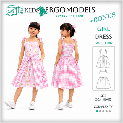 Size label for kids girl dress sewing pattern KD02 by Ergomodels
