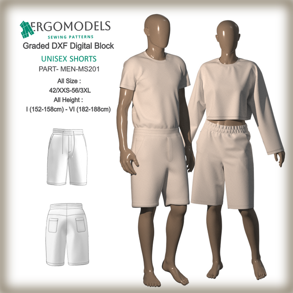 DXF Sewing Pattern:  MΕΝ Shorts-MS201  All Sizes (instant download)