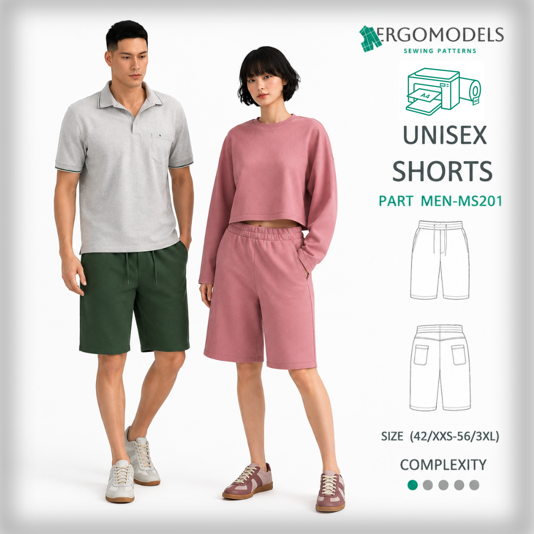 Free unisex shorts sewing pattern MS201 — cover image PDF by Ergomodels