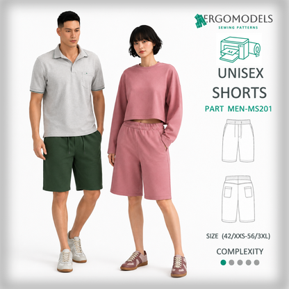 Free unisex shorts sewing pattern MS201 — cover image PDF by Ergomodels