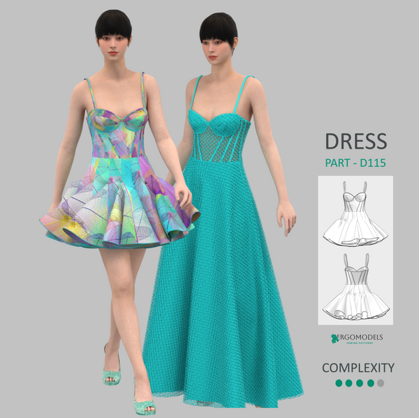 Digital sewing pattern in DXF and PDF formats for download