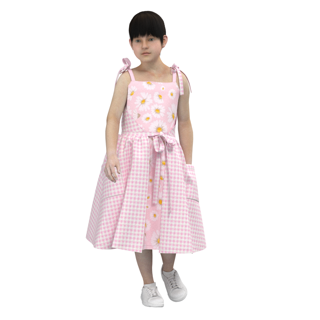 Girls dress sewing pattern KD02 — back view printable PDF
