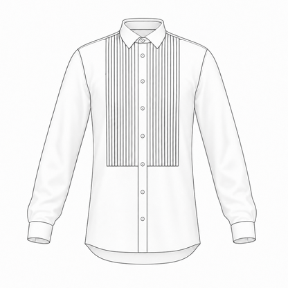 Men's shirt SH103 — technical flat sketch front view: classic collar, decorative stitched tucks, button placket, long sleeves with cuffs | Ergomodels
