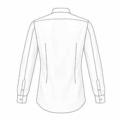 Men's shirt SH103 — technical flat sketch back view: fitted silhouette, waist darts, long sleeves with cuffs | Ergomodels
