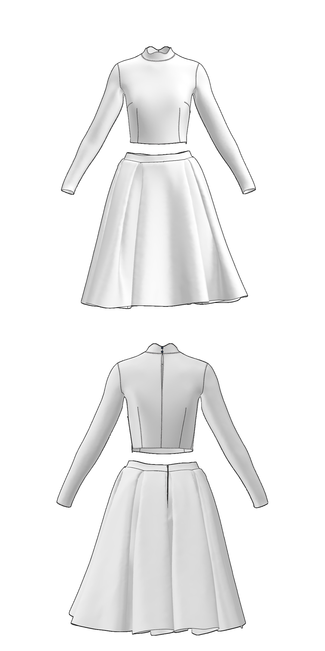 DXF Sewing Pattern: Women Skirt SK108 & Blouse B113 All Sizes  (instant download)