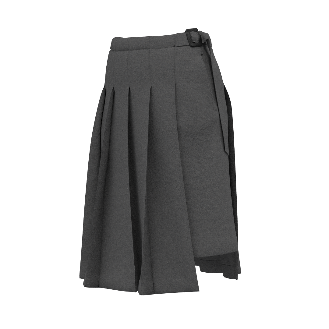 Women's wrap skirt SK105 — front view, pleats and A-line silhouette
