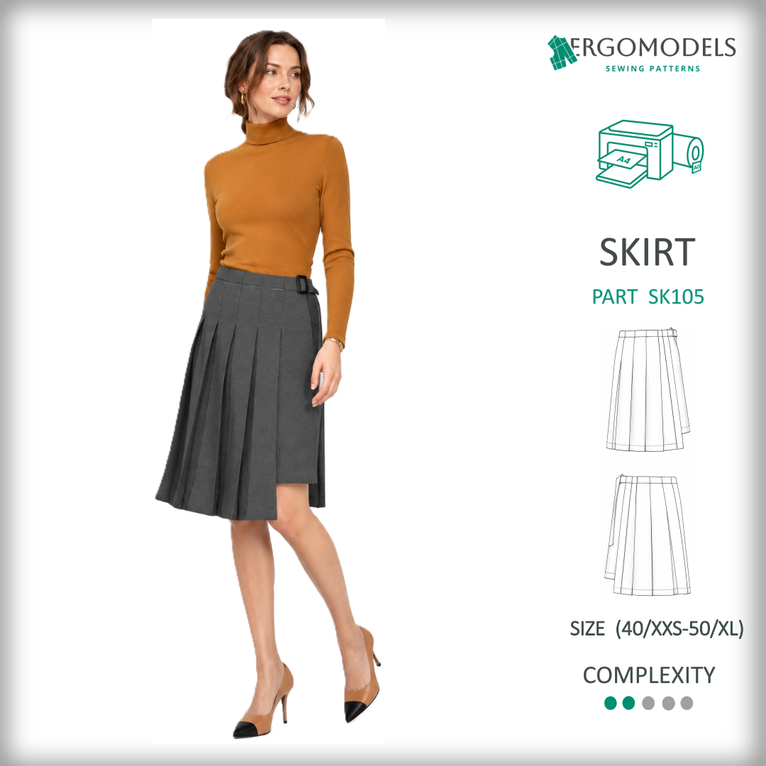 Women's asymmetric wrap skirt sewing pattern SK105 — PDF instant download | Ergomodels
