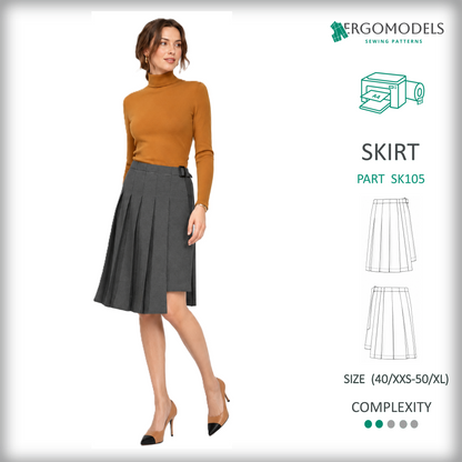 Women's asymmetric wrap skirt sewing pattern SK105 — PDF instant download | Ergomodels
