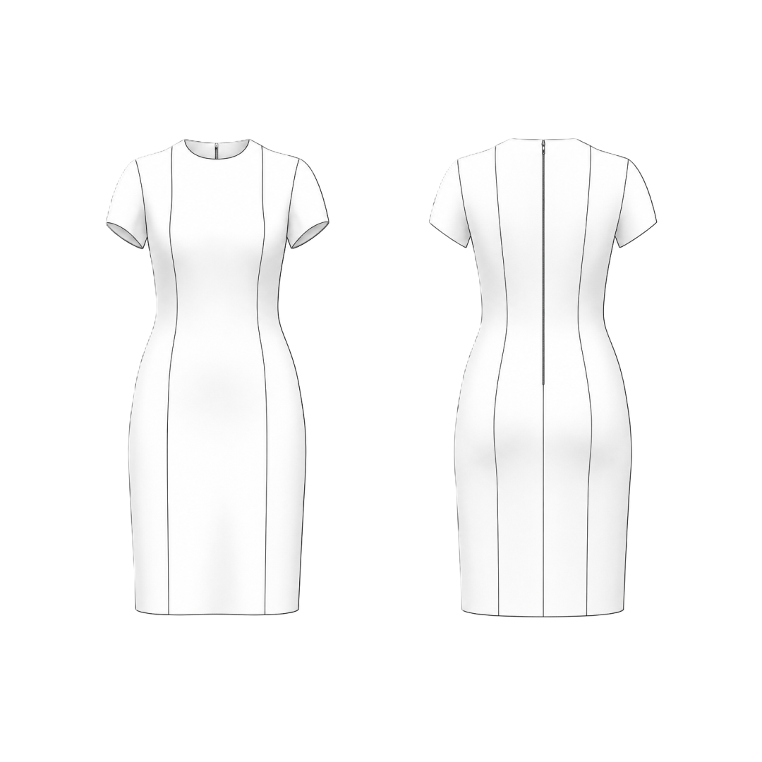 V102 Women Fitted Dress — Technical Sketch Sewing Pattern