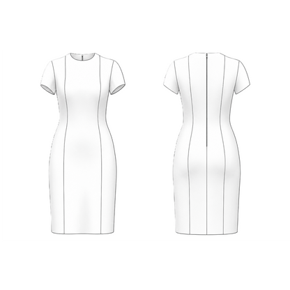 V102 Women Fitted Dress — Technical Sketch Sewing Pattern