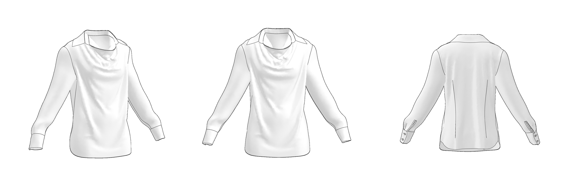 	Blouse B114 — technical drawing with measurements and construction details