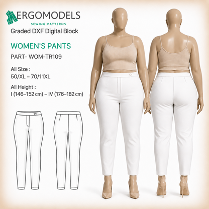 Plus size women's trousers DXF sewing pattern TR109 — professional pack all sizes by Ergomodels
