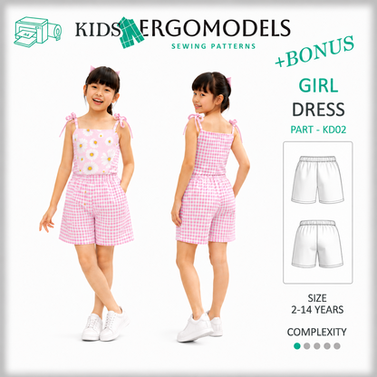 Kids girl dress sewing pattern KD02 — detail view
