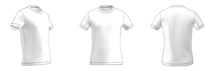 Men's T-shirt B201 — technical flat sketch crew neck, side, front and back views
